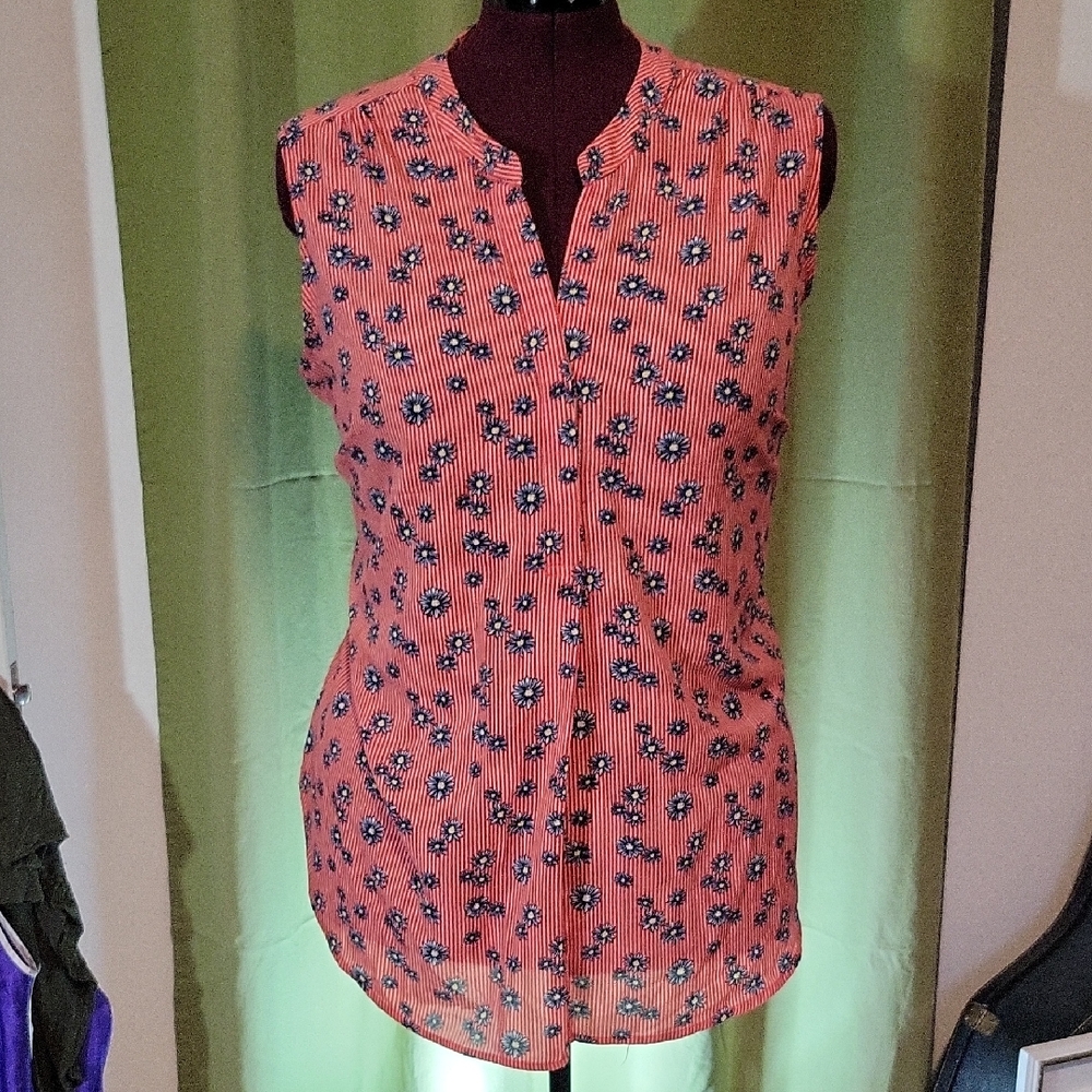 Floral Print Sleeveless Blouse - Red